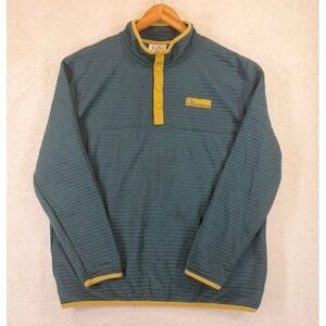 Ducks Unlimited Mens Quilted 1/4 Snap Pullover Green Yellow Trim Lightweight XL